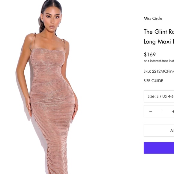 Miss Circle The Glint Rose Gold Ruched Chiffon Long Maxi Dress - Picture 1 of 8
